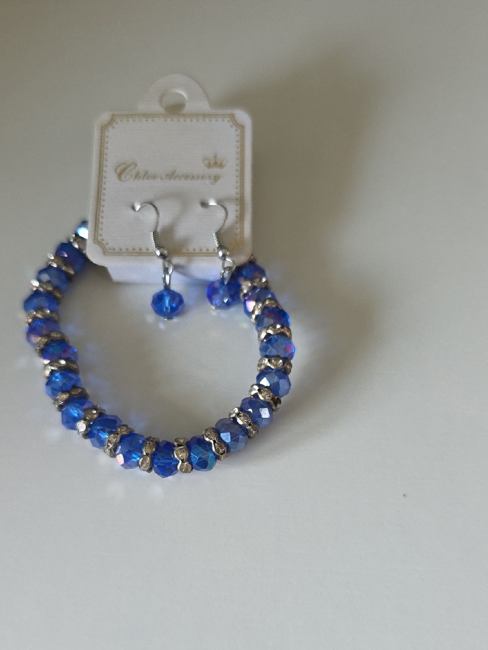 Blue Crystal Beaded Bracelet and Earrings Set